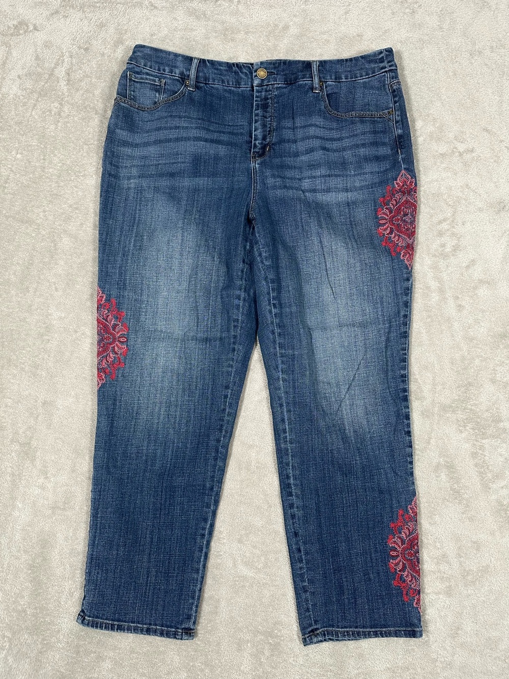 Chico's The So Slimming Girlfriend Ankle~Embroidered Boho Size 3R (US 16)